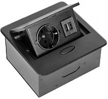 Розетка встраеваемая полуавтоматическая Sete 1-м.+2xUSB 138х108х67мм черный картинка